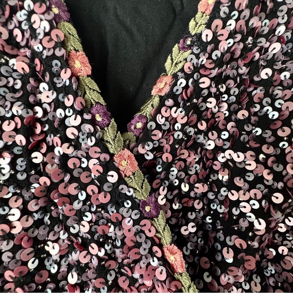 Anthropologie Varun Bahl Purple Pink Sequin Wrap Dress 3/4 Sleeve NWT Size 6 - Picture 10 of 10